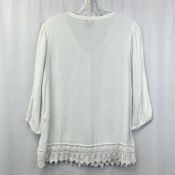 Chicos Women Button-up Blouse White 3/4 Sleeve V Neck Pin Tucks Crochet Lace S/0 - Picture 5 of 11